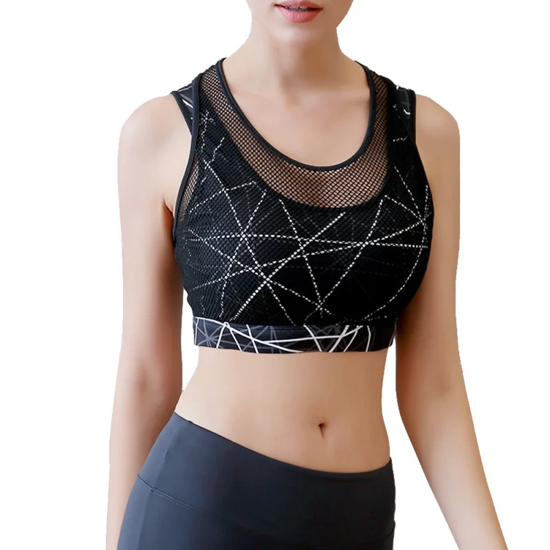 Темно-серый Quick-Dry Shockproof Yoga Bras Fake Two-piece Sports Bra Fitness Underwear Running Vest Crop Top Seamless Bras For Running - Цвет: Темно-серый