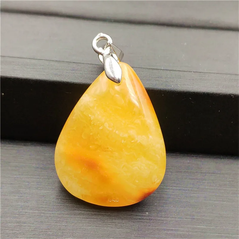 

Natural Yellow Amber Necklace Pendant 28x22x7mm Water Drop Fashion Gemstone For Party New Gift Crystal Healing Women Pendant