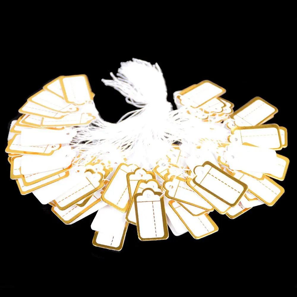 

100pcs Jewelry String Cord Price Tags Custom Printing Blank Label Gold Silver Display Accessories Jewellery Store