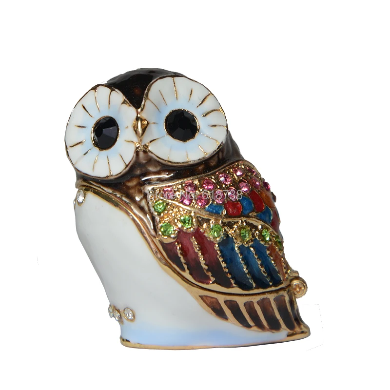 Owl Bird Miniature Pewter Enamel Hinged Jewelry Ring Trinket Box with Lid Decor Owl Bird Miniature Pewter Enamel Hinged Jewelry Ring Trinket Box with Lid Decor