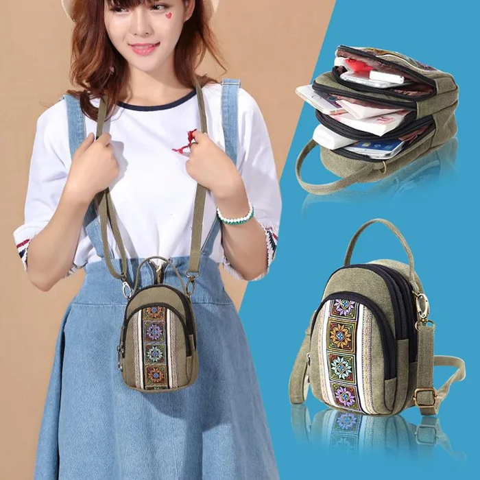 

2018 new women's bags single shoulder small satchel canvas casual Mini Pack ethnic wind prints multilayer handbag tide.
