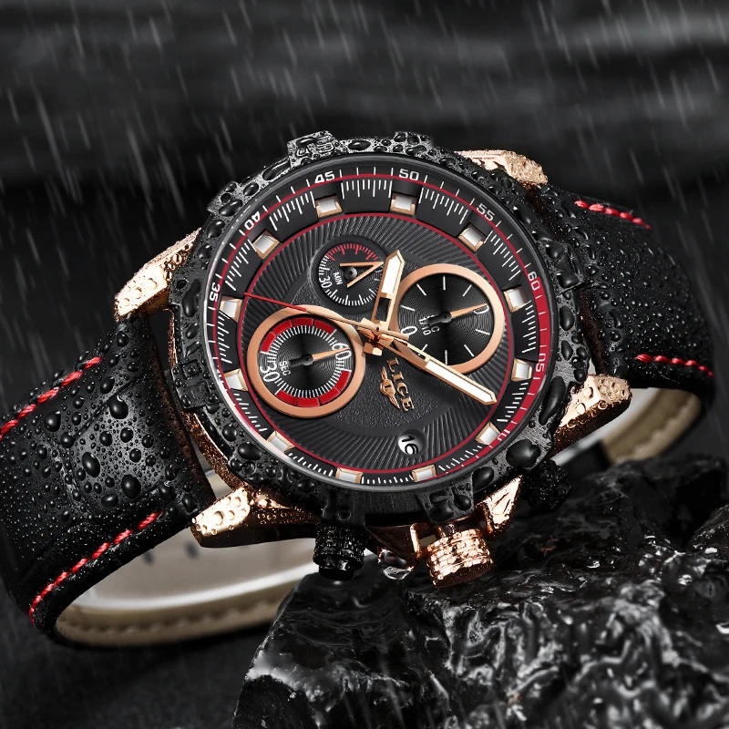 LIGE Men Watches Top Brand Luxury Leather Casual Quartz Watch Men Army Military Sport Large Dial Quartz watch Relogio Masculino