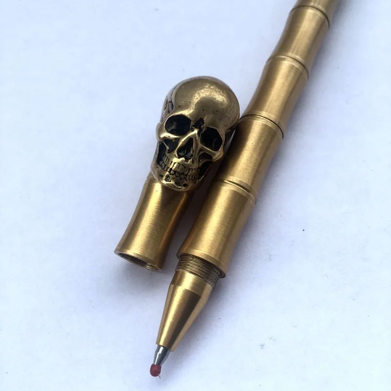 

Writing Tools Handmade Solid Brass Pen Skull Ball Point Pen Bamboo Model Brass Ballpoint Pens