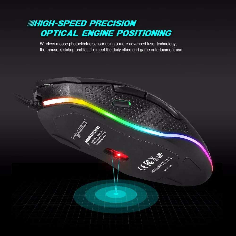 Игровая мышь HXSJ USB Проводная 6 кнопок 200 4800DPI оптическая настольная RGB подсветка