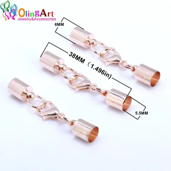 

OlingArt 6mm 12pcs/lot Rose gold plating necklace round leather cord crimps end lobster clasp Fastener DIY jewelry making