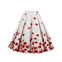 50 S ретро Hepburn стиль Теннисный мини-юбка бордово-красная роза в горошек Клевер Вишневый принт Расклешенная юбка скрытая молния для женщин