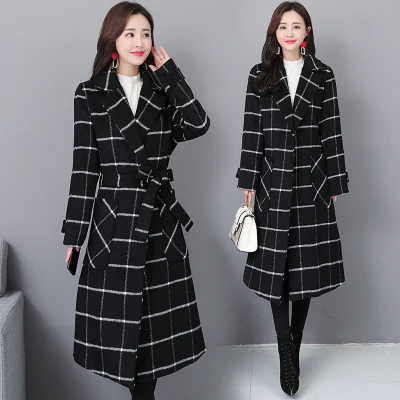 Trench Pour Laine Plaid Long Feminino Treillis Coupe vent Noir Manteau Casaco Imperméable Élégant Femmes De coat fn1zqaS0S