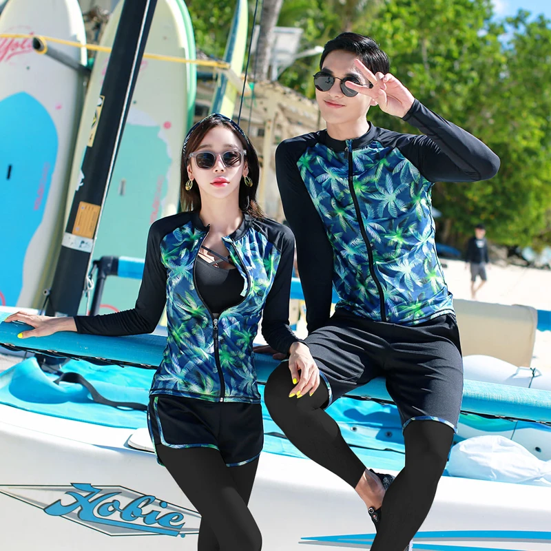 long-sleeved swimsuit wetsuit jellyfish snorkeling surf clothing sunscreen blue print couple beach wear rashguard 2019 new