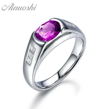

AINUOSHI Classic Natural Amethyst Ring 1.25ct Oval Cut Gemstone Engagement Party Jewelry Genuine 925 Sterling Silver Women Ring