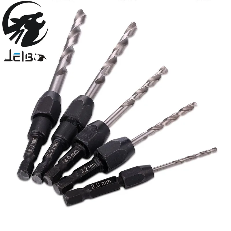 

Jelbo 5pcs High Speed Steel Twist Drill Bit Hex Shank Metric Quick Change Hexagonal Hole Twist screw Woodworking Power Tools