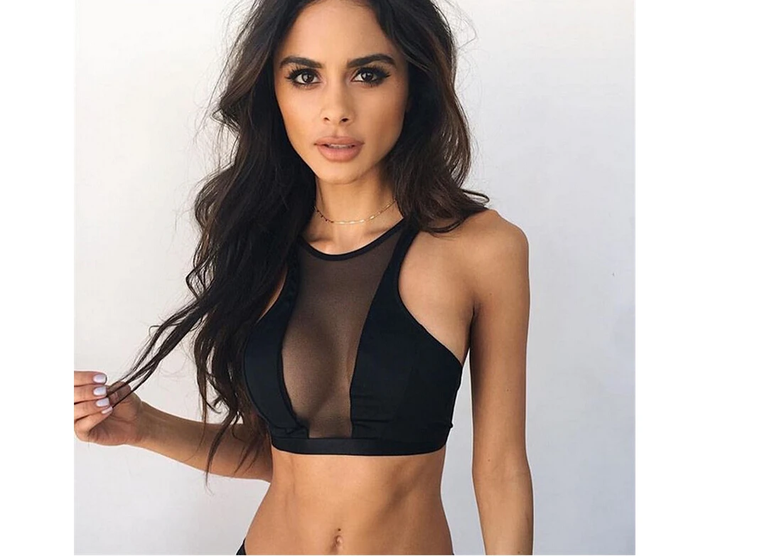 

Women Floral Sheer Lace e Black Bralette Bra Bustier Crop Top Unpadded Mesh