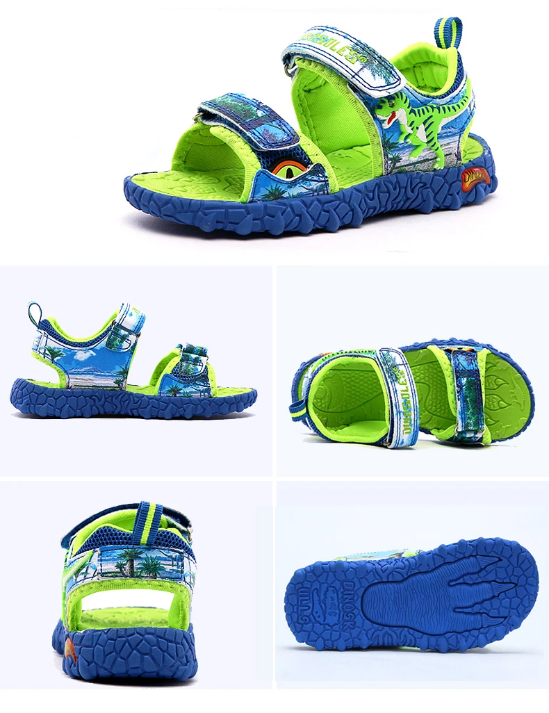 DINOSOLES/детские сандалии для мальчиков; коллекция года; сезон лето; Светодиодный свет; пляжная обувь; кожаная Летняя детская обувь; тапочки; повседневные сандалии; 3D динозавр