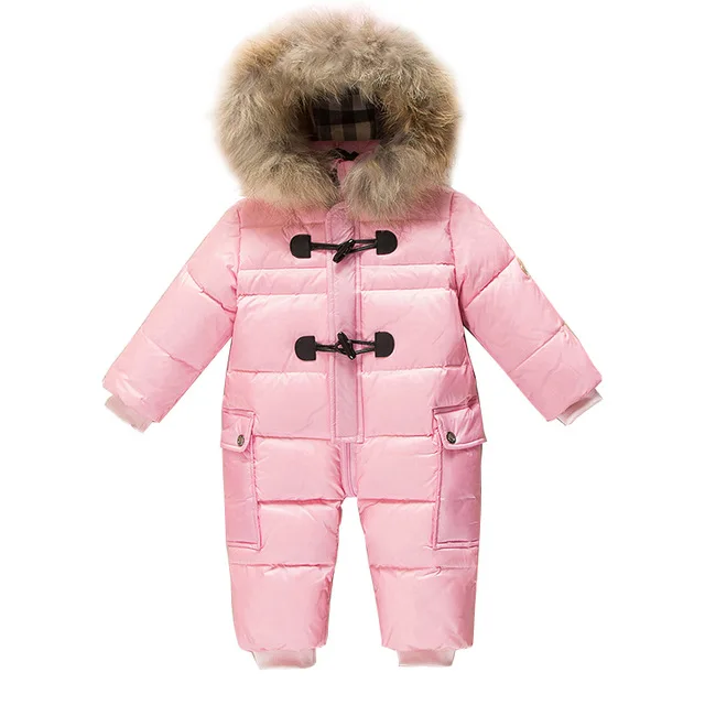 

0~3T Russian Newborn Baby Girl Winter Raccon Real Fur Down Romper Boy Infant Onesie Bebe Snowsuit Skisuit Kids Catsuit Onesie