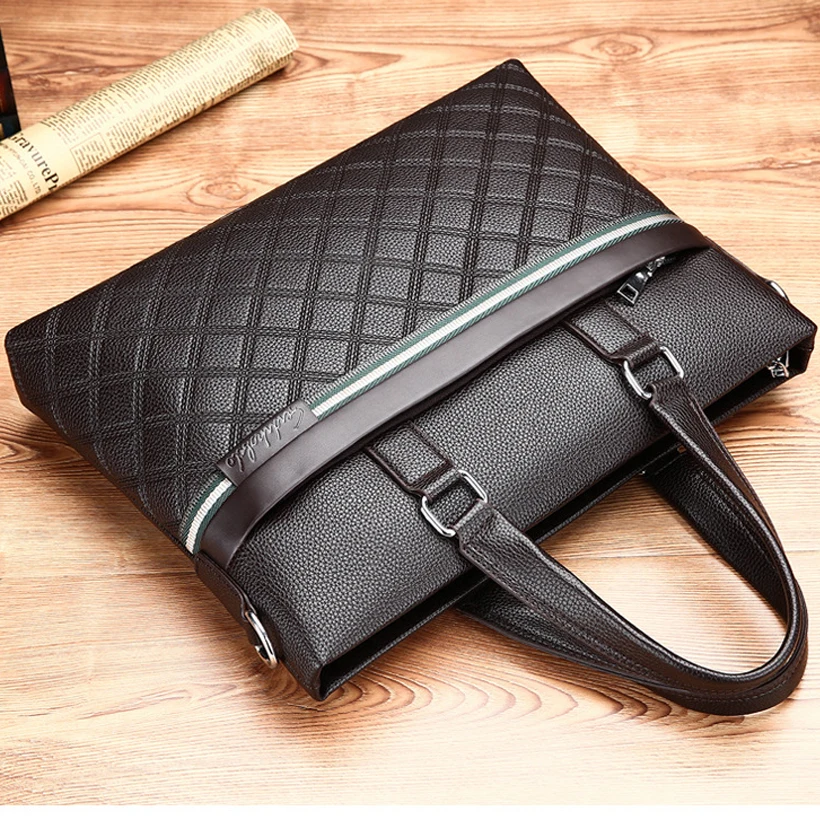 business genuine leather bag black messenger bag men leather laptop bag office bags for men briefcases brown Lingge briefcase