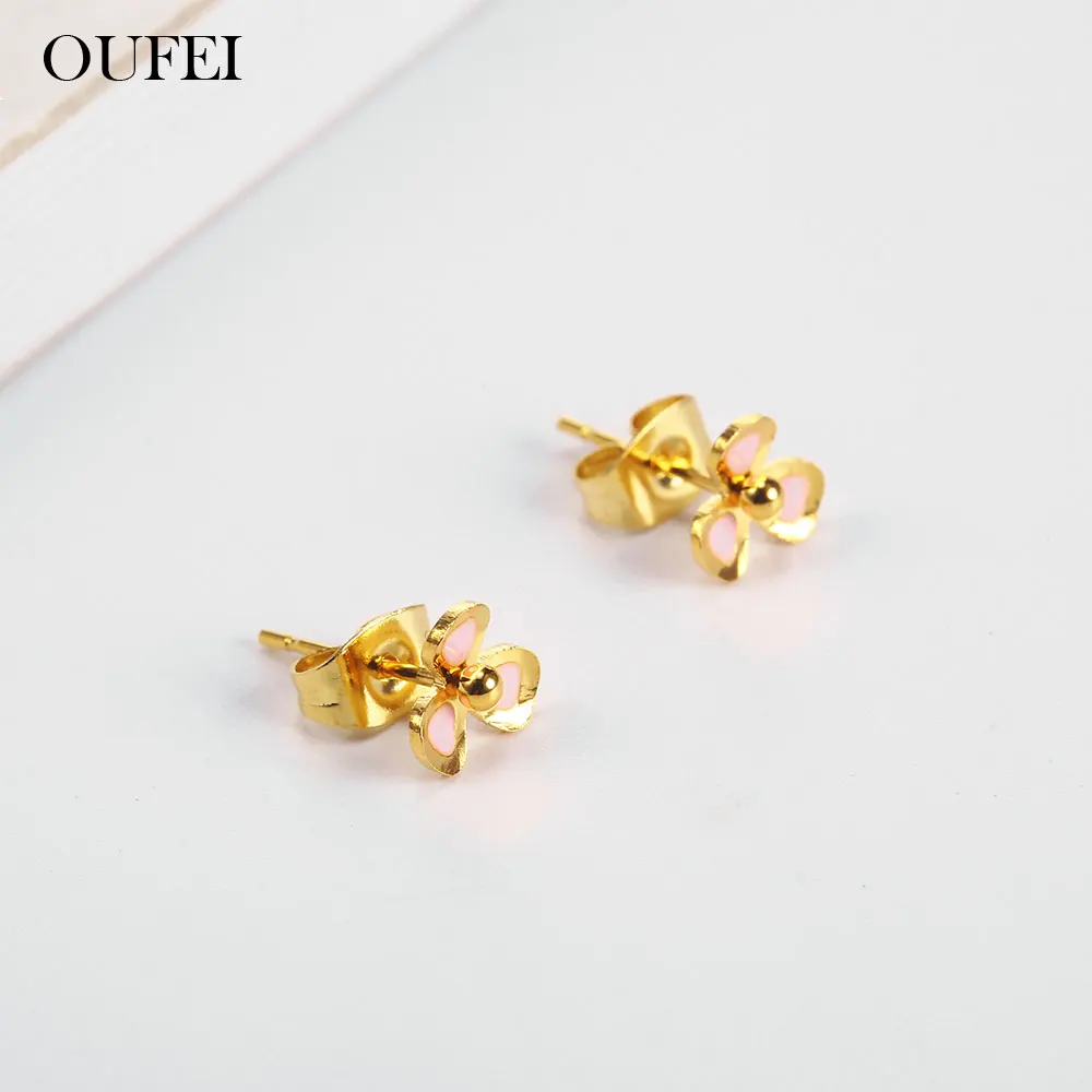 

OUFEI Charm Flower Stud Earrings For Women Stainless Steel Jewelry Woman Vogue 2019 Jewelry Accessories Wholesale lots bulk