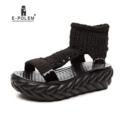 

Summer Women's Platform Sandals Black Gray White Wools Shoes New Style Female's Foot Wearing