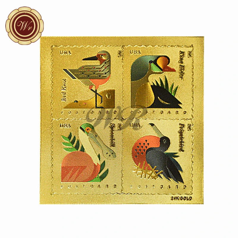 США Реплика животных почтовые марки бренды Золотая фольга этикетка красный узел, король Эйдер, Frigatebird, ложка для сбора подарка