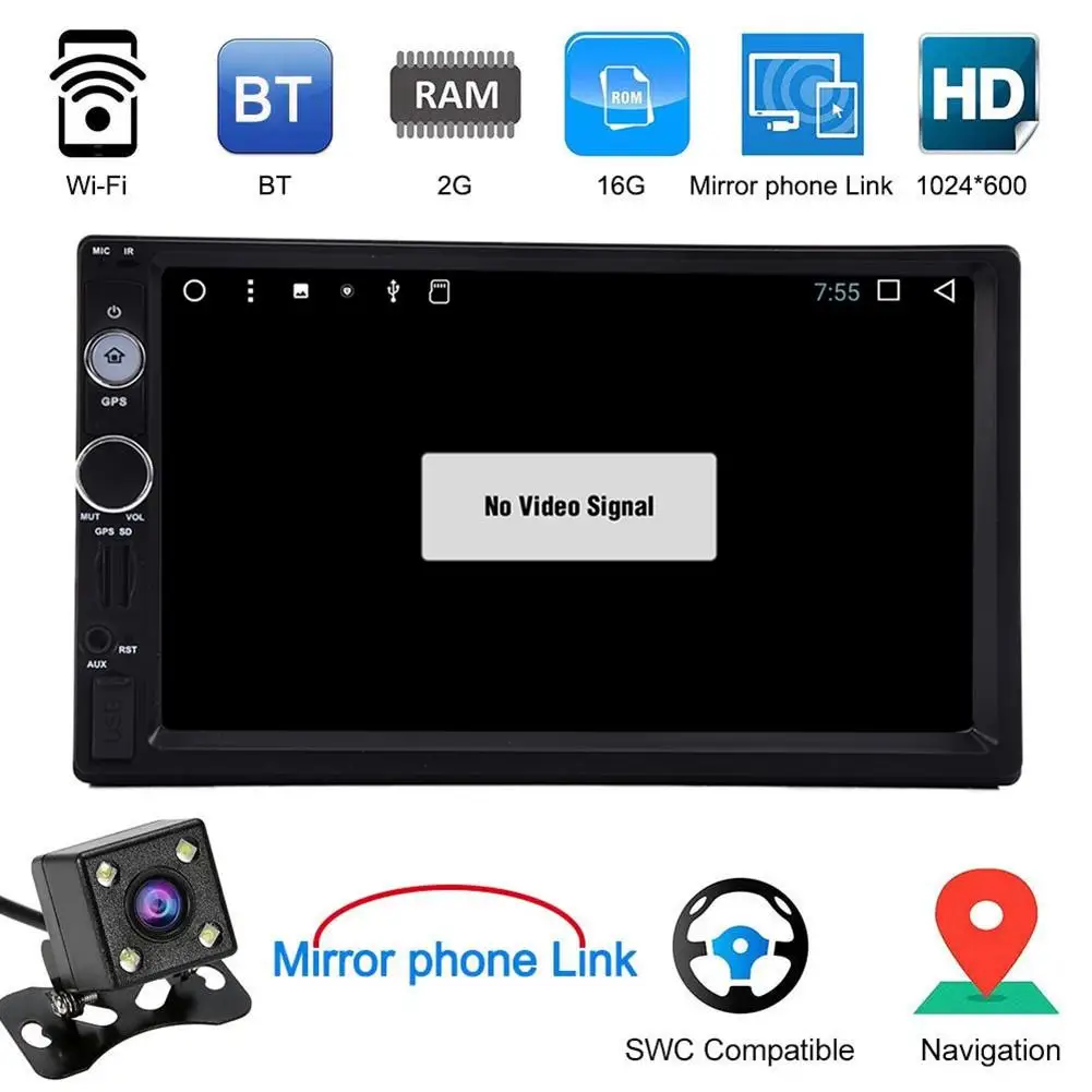 

Android 7.1 Touch Screen 7 Inch Multimedia Bluetooth WIFI Car Navigator Radio MP5 Audio Player Reversing Camera Video RDS Map