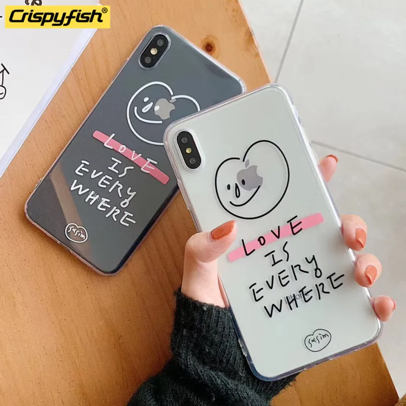 

Crispyfish Lovely Cartoon Face Transparent Soft For iPhone 6 6s 7 8 Plus TPU Silicone Case Back Cover For iphone X Xs Max XR