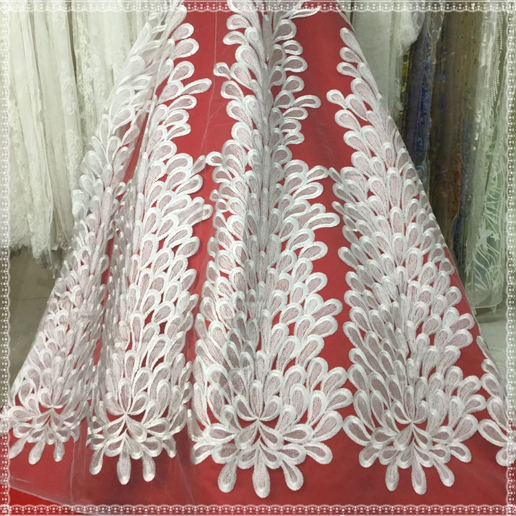 

2018 High Quality African Lace Fabric ivory French Net Embroidery Tulle Lace Fabric For party Dress