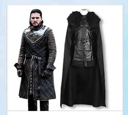

Game of Thrones Jon Snow Cosplay Costume Man Outfits Winter Coat Halloween Male Costume Full Set Exotic Apparel Large Size 3XL