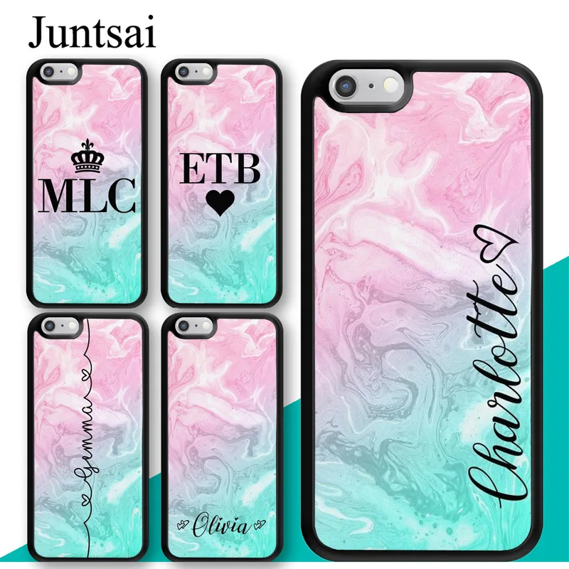 

Juntsai Personalised initials Name Custom Pink Marble Phone Case For iPhone X XR XS MAX 8 7 Plus 6 6s 5 5s TPU Case Cover Capa