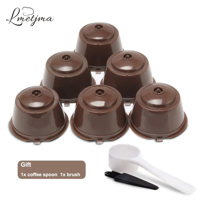 

LMETJMA 6Pcs/Set Reusable Nespresso Capsules Refillable Nespresso Coffee Capsules Pods For Nespresso Machines With Spoon Brush