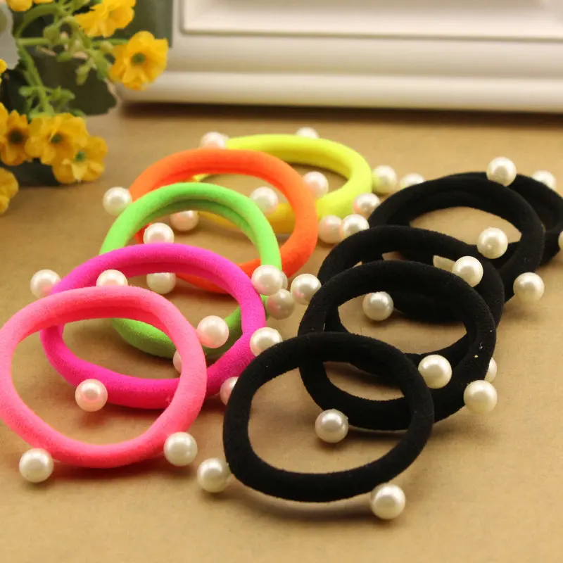 5 PCS/lot Candy Fluorescence Colored Hair Holders High Quality Pearl Rubber Bands Hair Elastics Accessories Girl Women Tie Gum