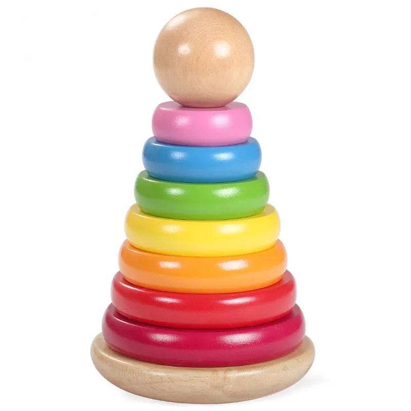 

New Education Children's Toys Wooden Blocks Rainbow Baby Toys 13 24 Months Wooden Rainbow Wood Stack Heap Pile
