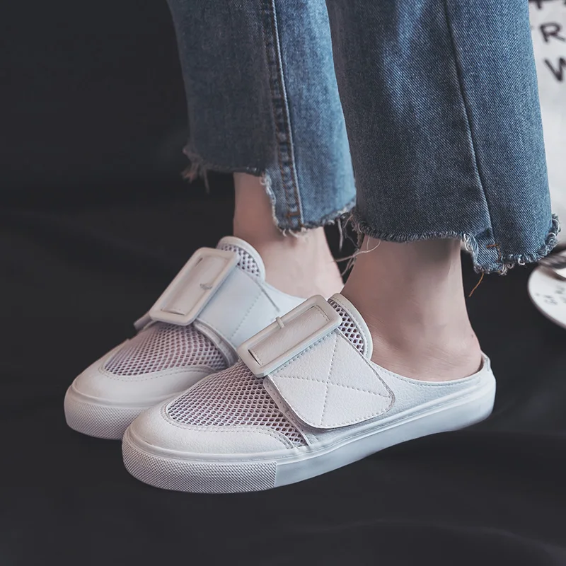 

Women Summer Shoes Slingbacks 2018 New Fashion Trends Slip on Loafters Female Shoes with Buckle Breathable Holes Solid Color