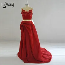 Decente Vestido de Noche Rojo con Lentejuelas Hechas A Mano Flores Scoop Escote Plisado Satén de La Correa de Oro de La Sirena Tribunal Tren Vestido de Noche