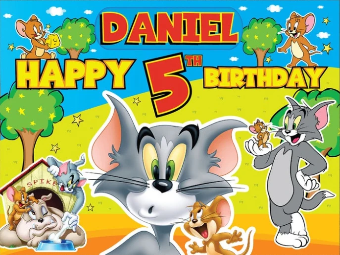

custom Tom and Jerry happy birthday baby child photo background photography backdrops quality vinyl