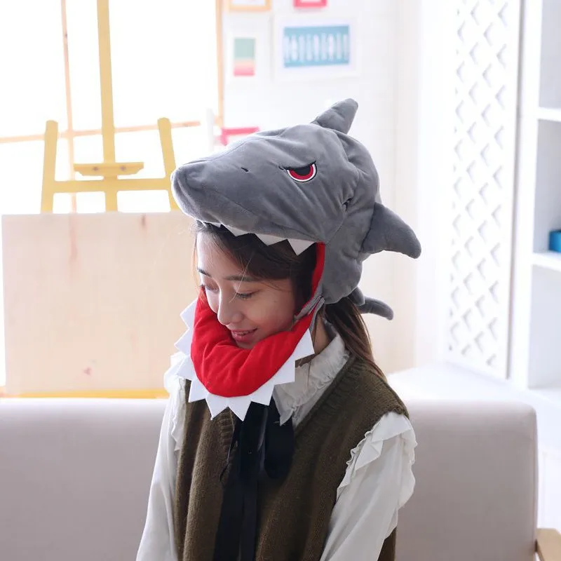 

35cm grey shark plush hat cosply toy kids cartoon hat for adult lady student kids animal style stuffed hat doll