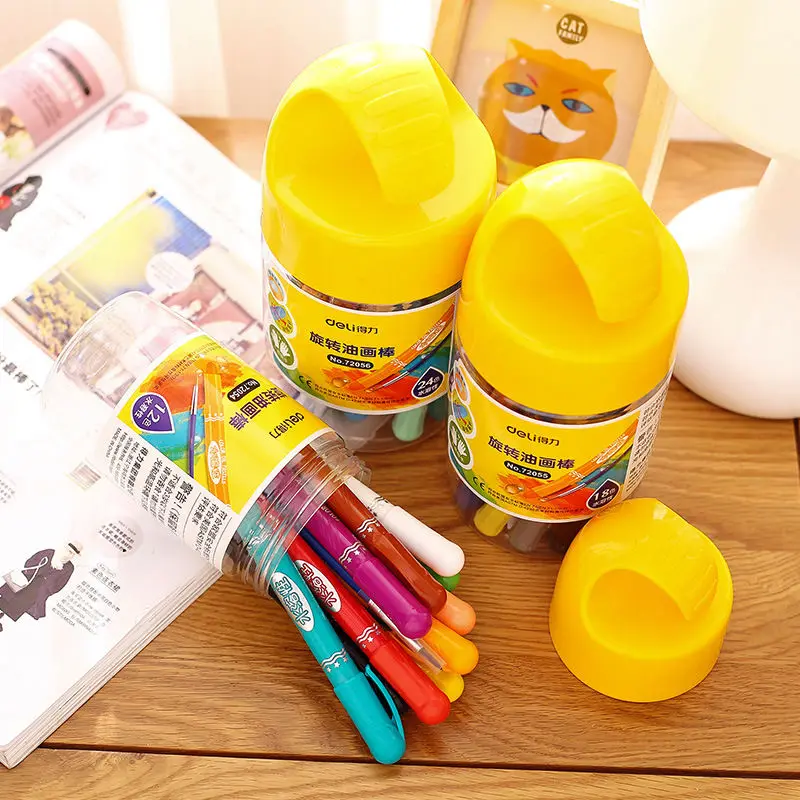 

Coloffice Kids 12/18/24 color Washable and nontoxic crayon boxed gift brush Child revolving painted oil painting stick cute 1PC