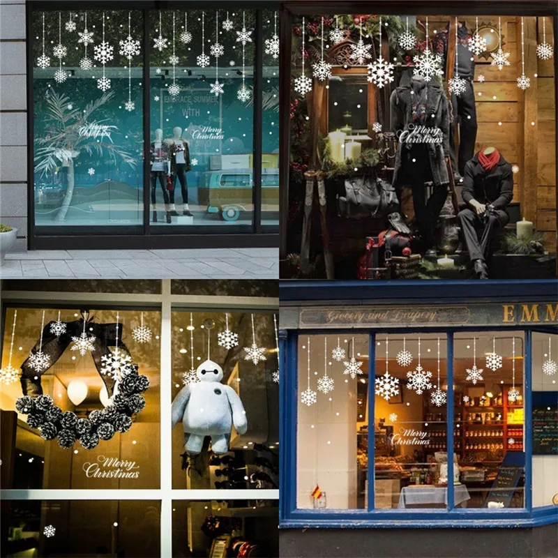 

2018 Xmas Christmas Decoration Snow Flakes Window Stickers Winter Snowflake Wall Stickers Festival Christmas Window Wall Decals