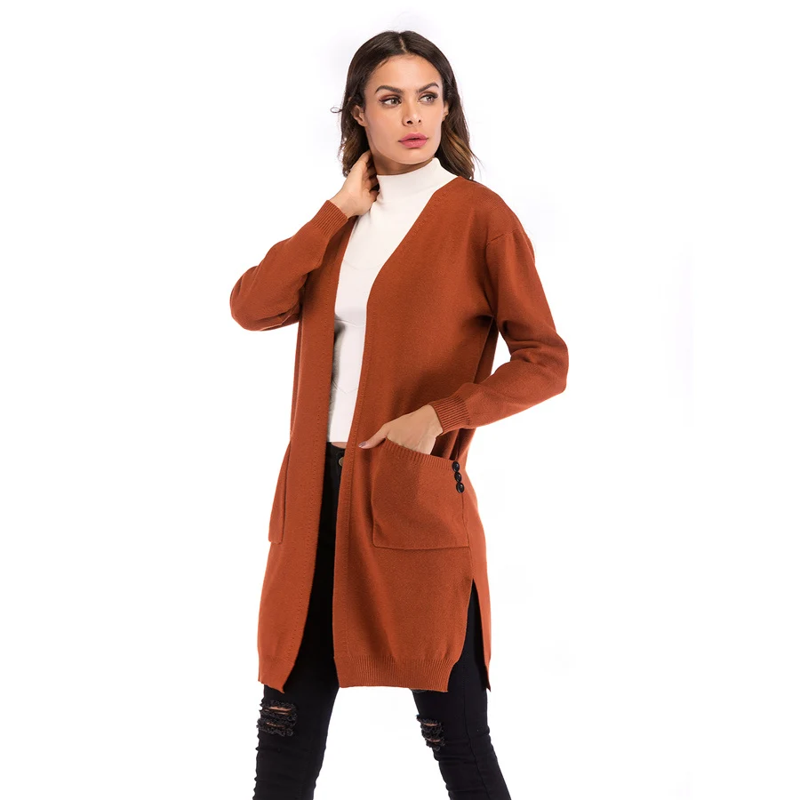 Gladiolus Long Style Autumn Sweater Women 2018 Long Sleeve Double Pockets Solid Casual Long Cardigan Women Knitted Jumper Coats (27)