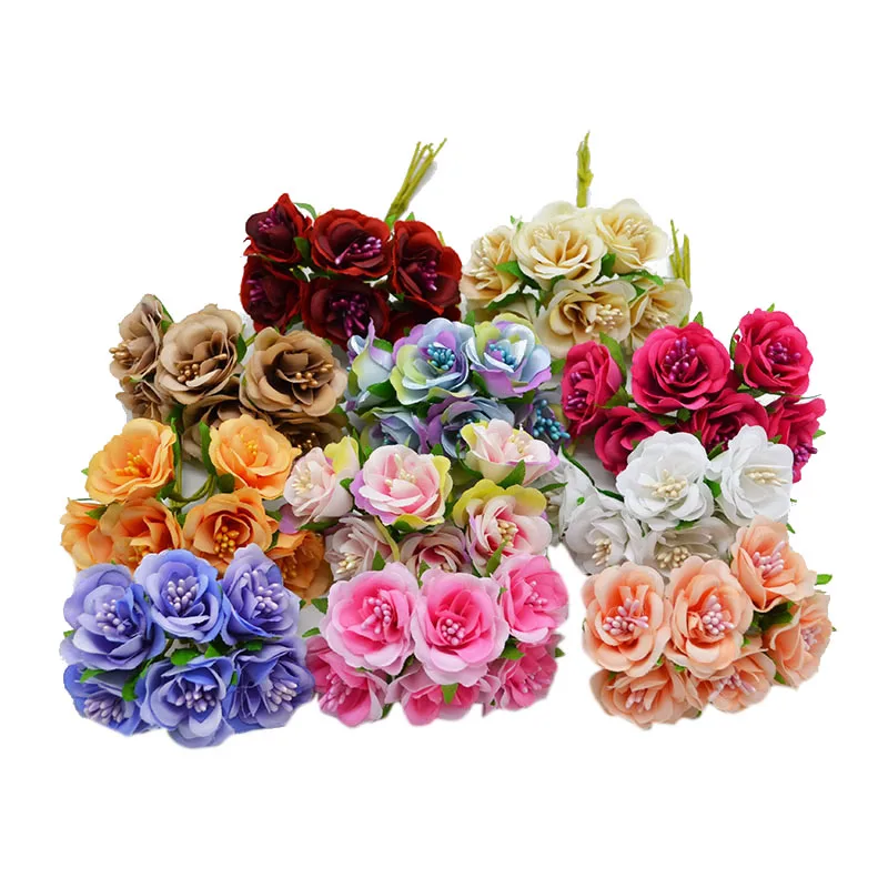

6pcs Silk Gradient Stamen Handmake Artificial Flower Bouquet Wedding Party Home Decoration DIY Fake Wreath Scrapbooking Craft