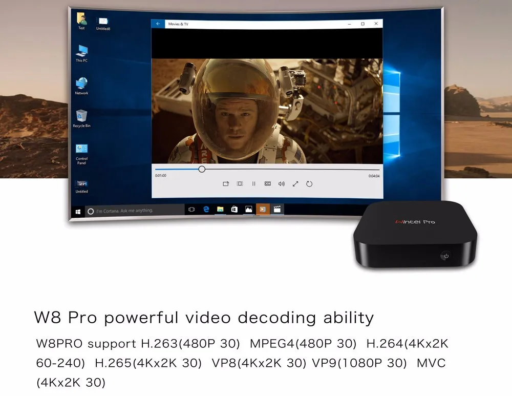 Wintel W8 Pro приставка Mini PC с Windows 10 Домашняя OS 2 ГБ/32 ГБ флэш-памяти на базе Windows W8 Pro с 2,4G, Wi-Fi, BT4.0 RJ45 100 M LAN