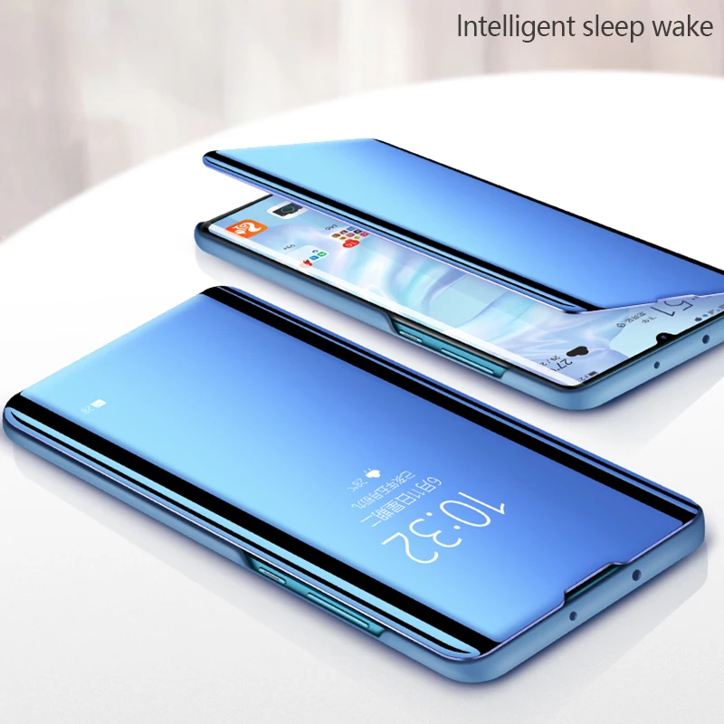 

CHYI Mirror Flip Case for Huawei p30 pro clamshell double-sided glass transparent silicone black cover for huawei Y92019 case