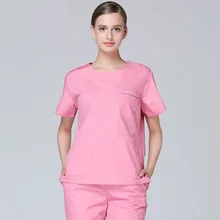 Новое поступление больничные высококачественные женские розовые костюмы с круглым воротником медицинская Униформа с короткими рукавами Хирургическая Одежда с брюками