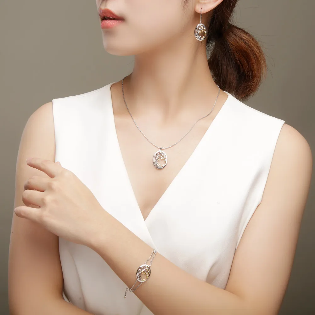 SA SILVERAGE 925 de plata de ley oro amarillo Color conjuntos de joyas para mujer, árbol de la vida colgante de plata collares pendientes conjuntos - 2