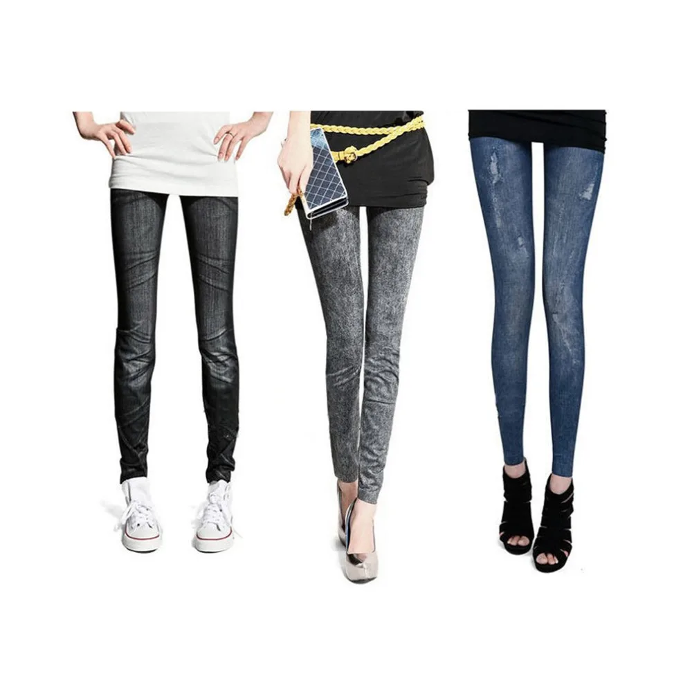 Модные Узкие женские Стрейчевые джинсы, женские леггинсы, повседневные тонкие узкие брюки, обтягивающие эластичные леггинсы из искусственного денима, 3 вида