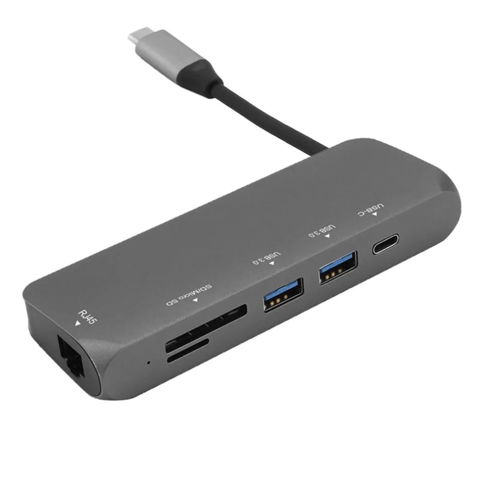 

6-in-1 USB-C Dock USB 3.1 Type-c Multi-ports Hubs with RJ45 LAN Network Interface & Built-in Hidden Cable