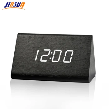 JINSUN Alarm Clock Modern Wooden Thermometer Desk Clocks LED Digital clock Sound Control Mini LED Table