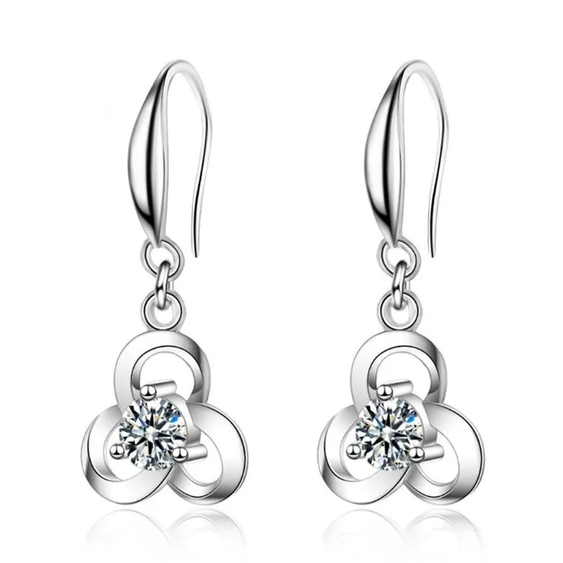 New Sweet Simple Grass Ear Hook Silver Plated Jewelry Fashion Flower Crystal Women Dangle Earrings XZE329 | Украшения и