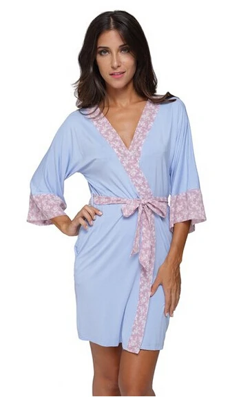 Женское Хлопковое трикотажное Короткое Кимоно, сексуальное женское белье с цветочной отделкой, ночная рубашка, ночная рубашка, сорочка, элегантный Халат - Цвет: 3
