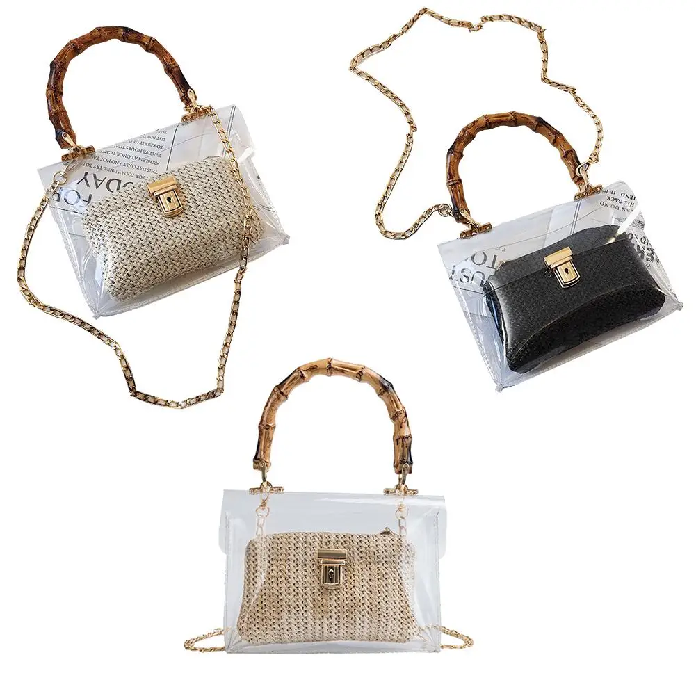 

Summer 2019 Small Handbag Transparent Women Hand Bags Chain Straw bag Lady Travel Beach Shoulder Cross Body Bag Holiday