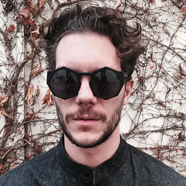 2017 New Korean Fashion Designer Mens Sunglasses Polygon Frame Round Glasses Cool Oversized