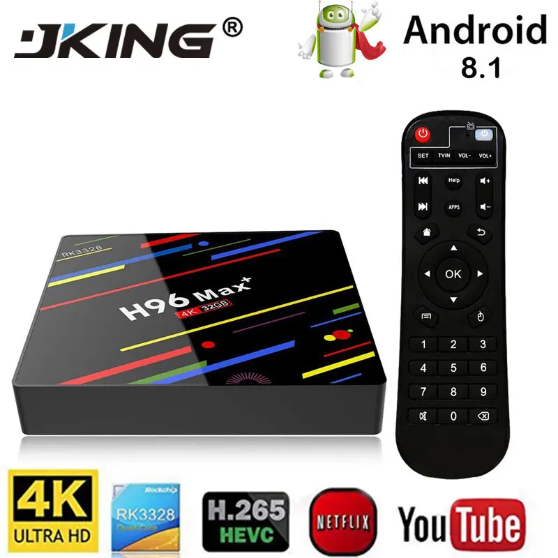 

JKING H96 MAX Plus TV Box Android 8.1 4gm ram 64gb Rockchip RK3328 USB3.0 H.265 4K Youtube Netflix Google Play Smart TV H96MAX