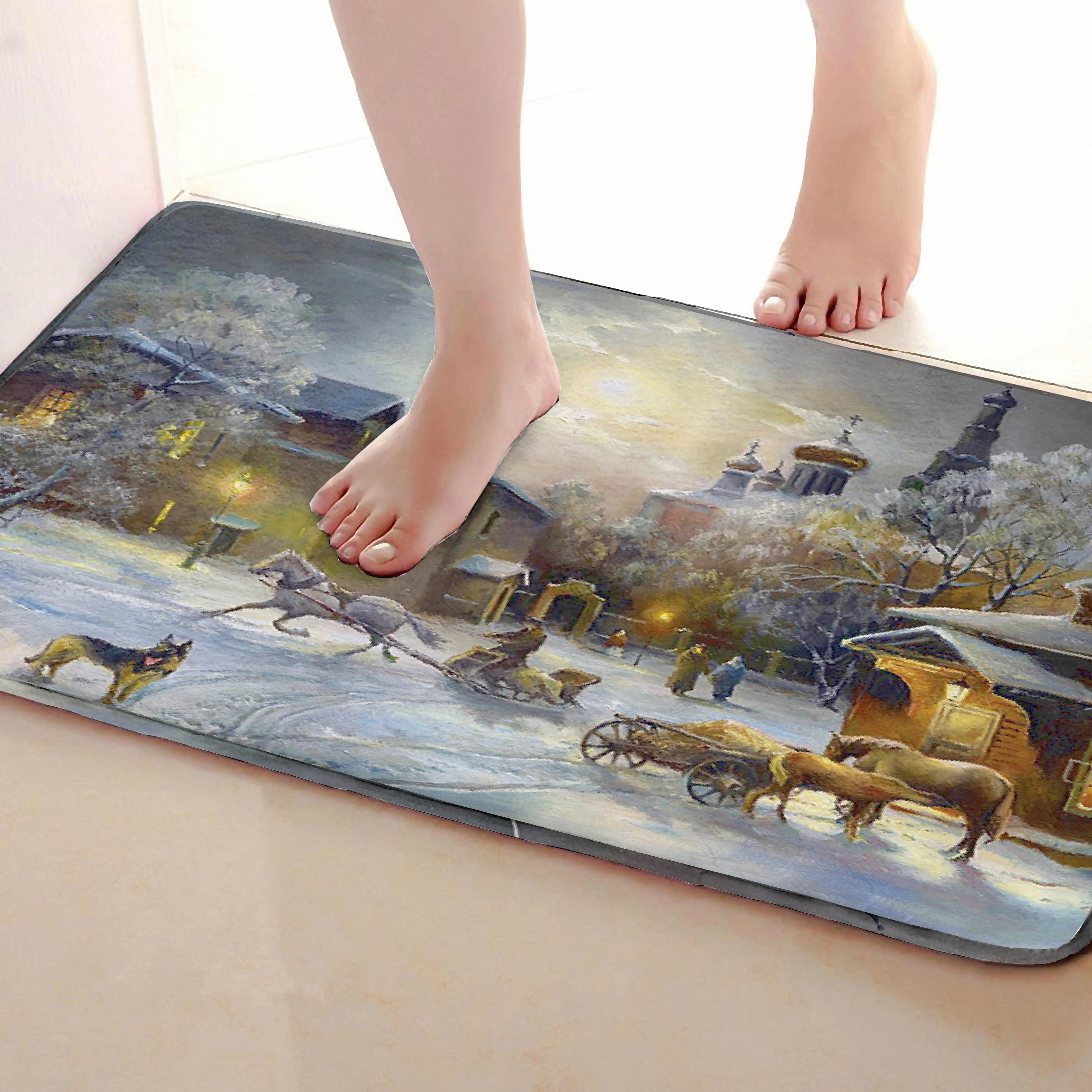 Зимний стиль коврик для ванной комнаты, смешной Противоскользящий коврик для ванной, занавески для душа s аксессуары, соответствующие вашей душевой занавеске